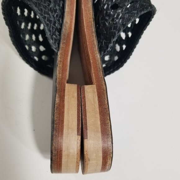 Emu Kadina Leather Slide Womens 8M US  Block Heel Cusioned Boho Chic Black Woven - Picture 6 of 8